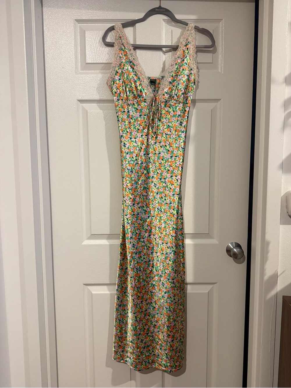 wild fable Floral Slip Maxi Dress with Cream Lace Trim